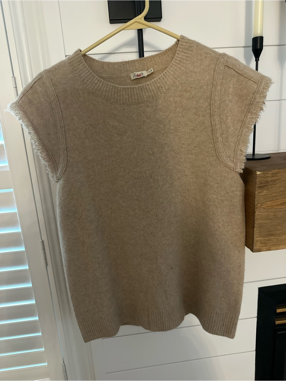 Faherty MERINO WOOL Beige Frayed-Sleeve Knit Shirt
